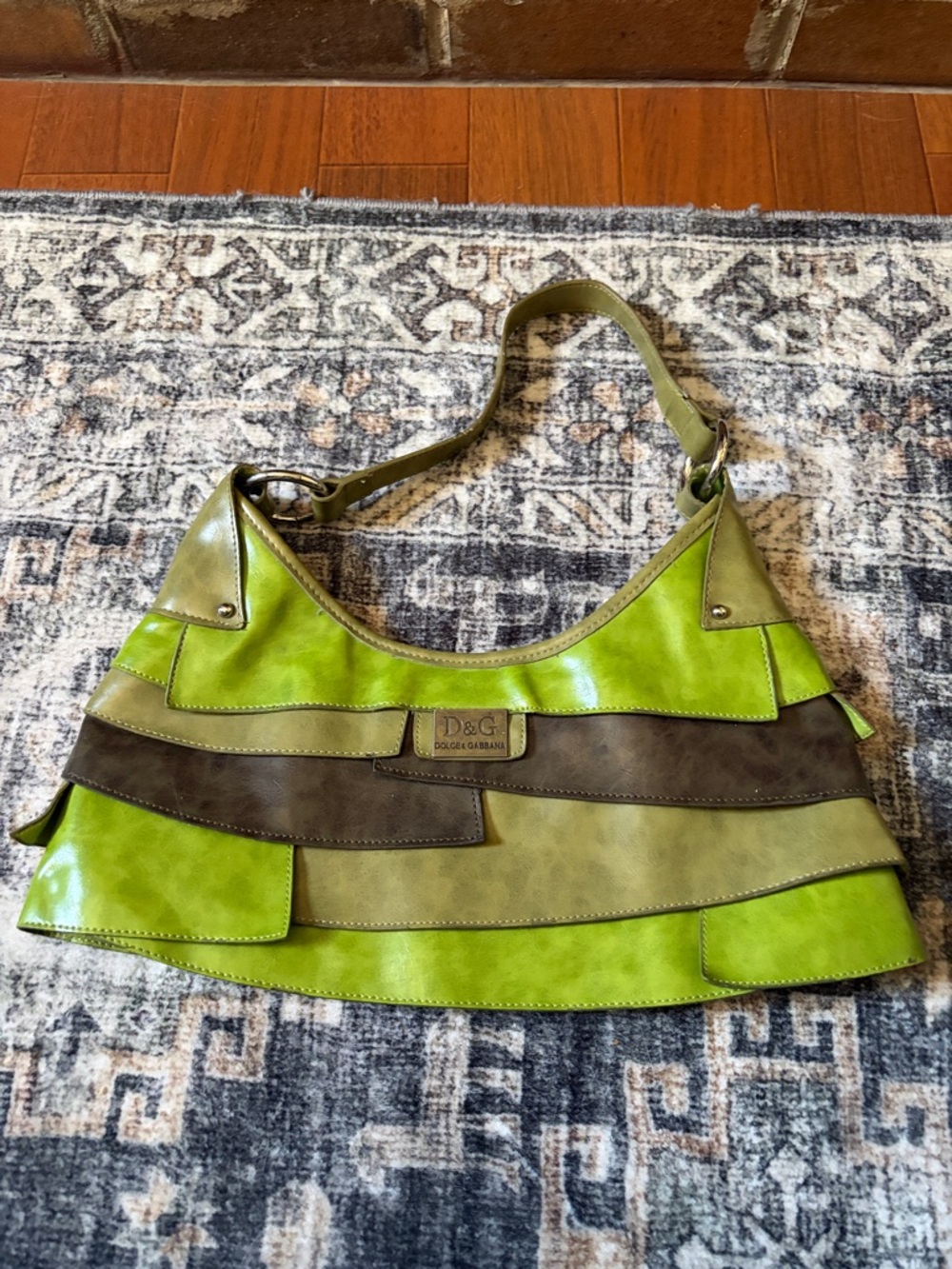 Dolce & Gabbana Olive and Bright Green Panel Leather Shoulder Bag